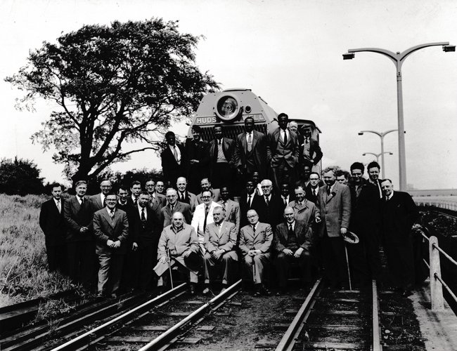hc and sierra leone railways personnel pose in front of d1044 at ledston luck wdo